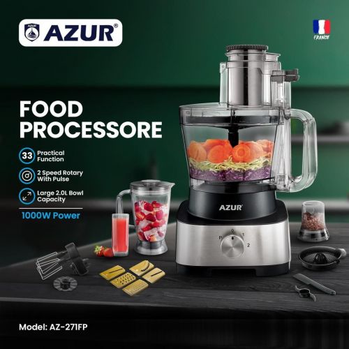 گچین مال  - غذاساز چندکاره AZUR مدل AZ-271FP با موتور 1000 وات و دو سرعت چرخش
